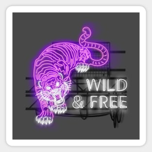 Wild & Free - Purple Neon Tiger and Text Sticker